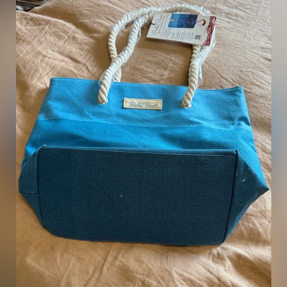 Porto Vino NWT insulated Canvas tote wine bag blue - Picture 2 of 5